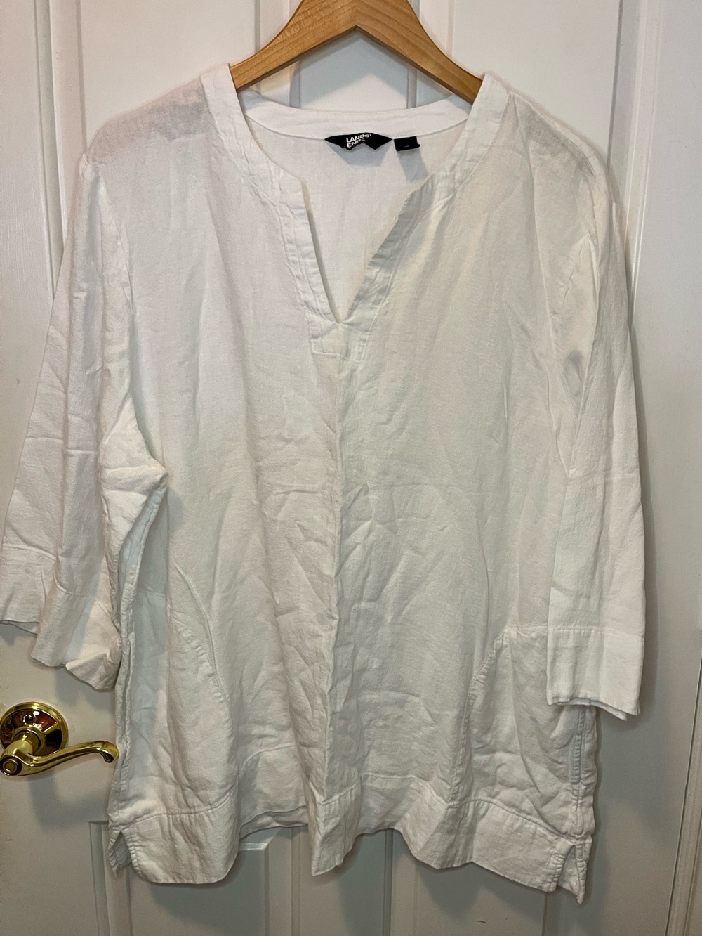 Lands' End White Linen Blend Tunic Top Sz XXL